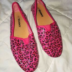 Sequin, leopard print slip-ons